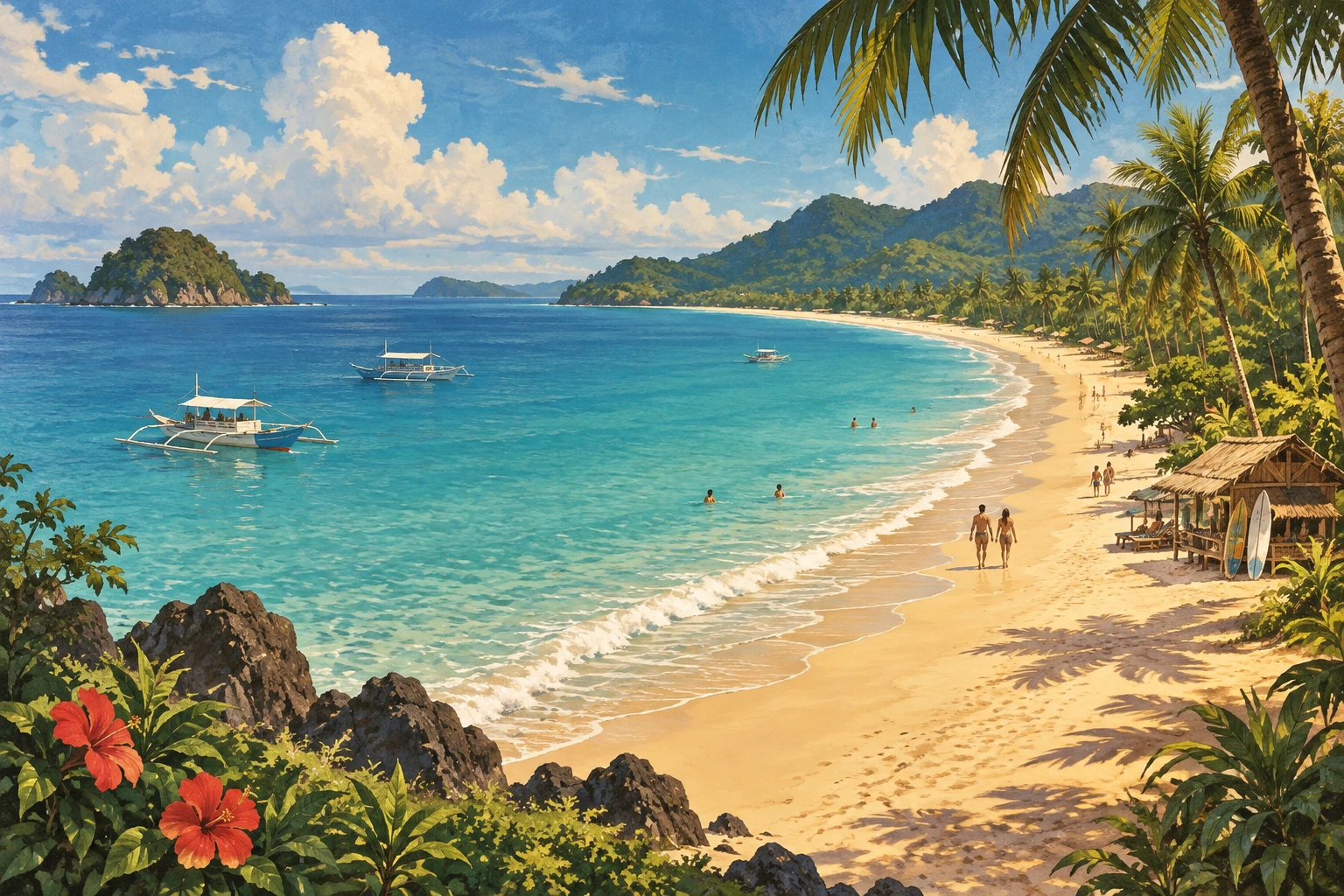 Illustrated Nacpan Beach in El Nido, Philippines