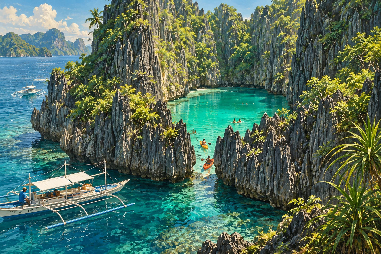 Illustrated Secret Lagoon in El Nido, Philippines