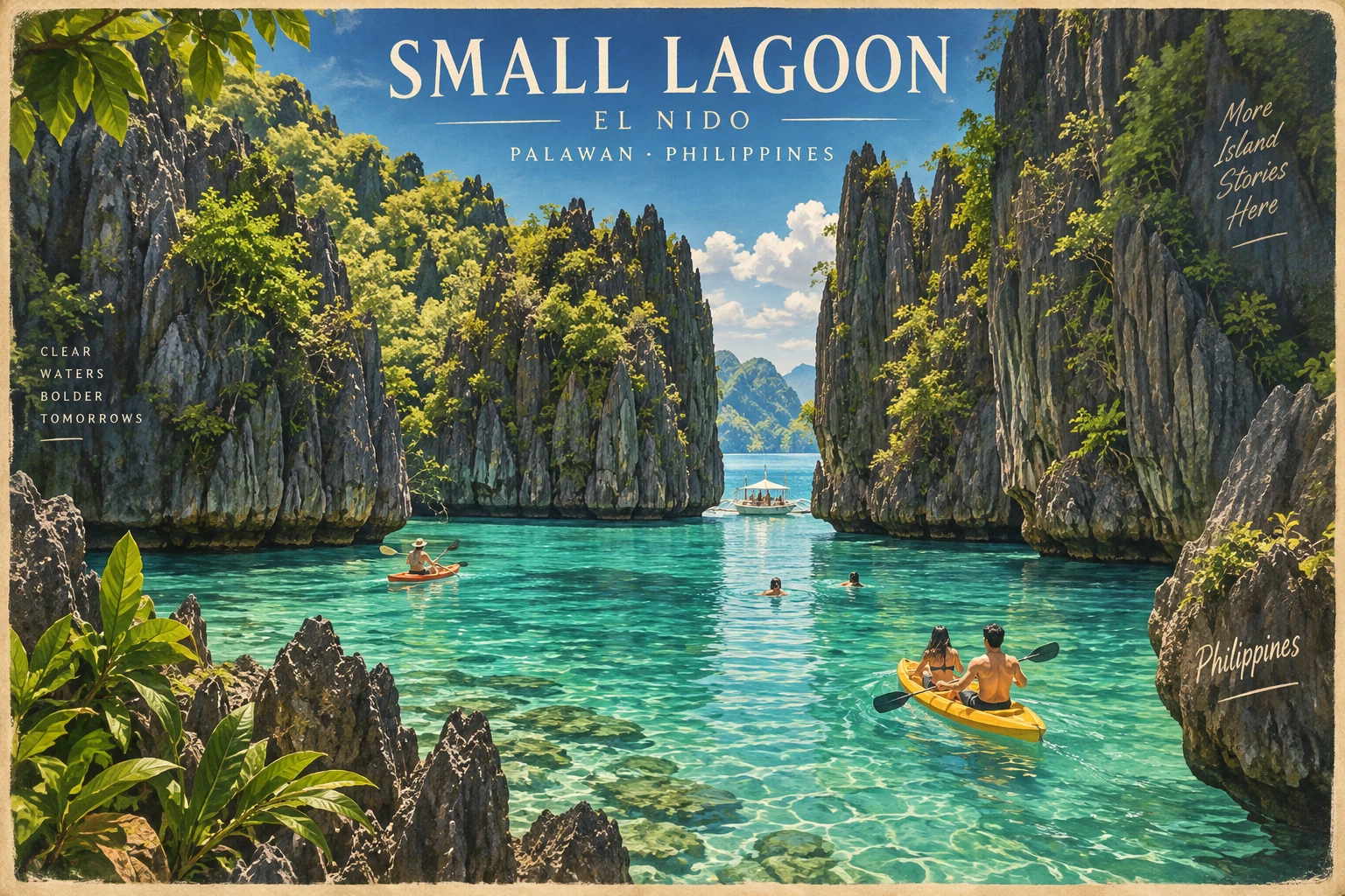 Illustrated Small Lagoon in El Nido, Philippines