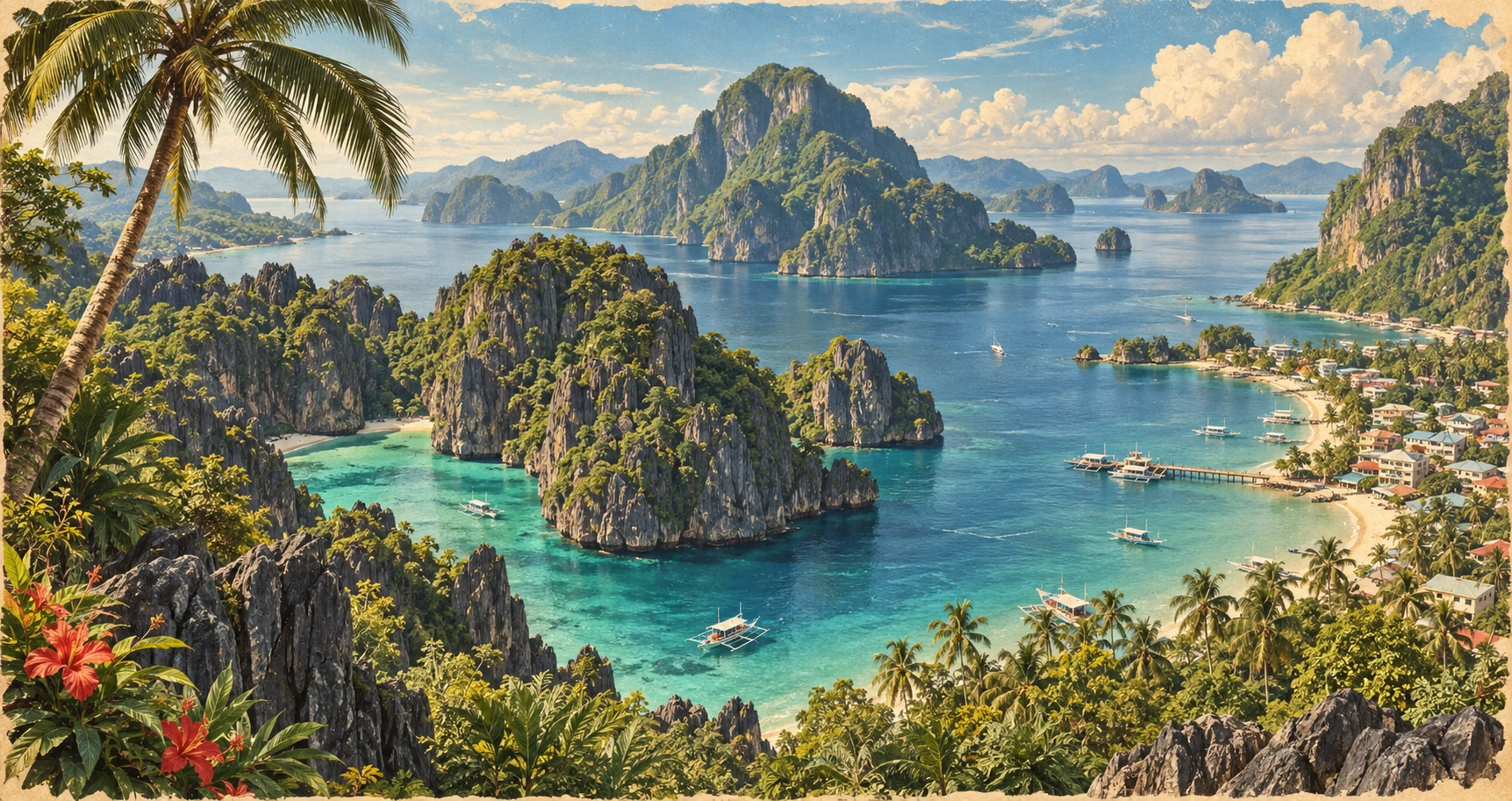 Illustrated panorama of El Nido, Philippines