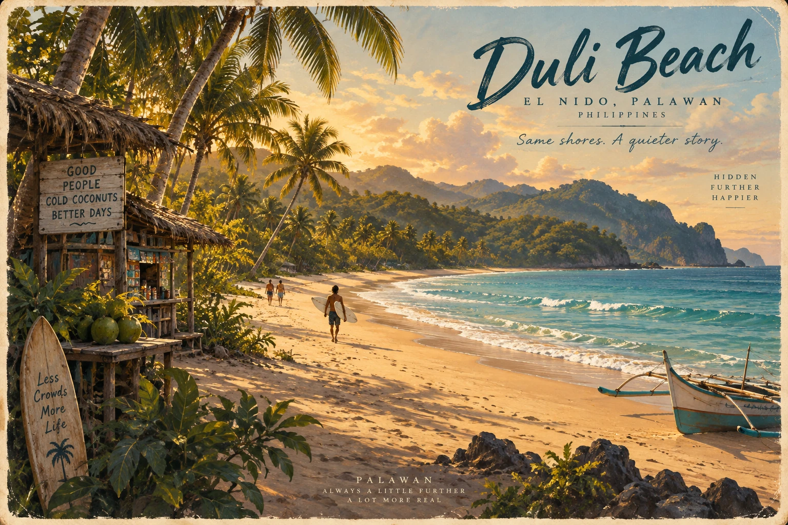 Illustrated Duli Beach in El Nido, Philippines