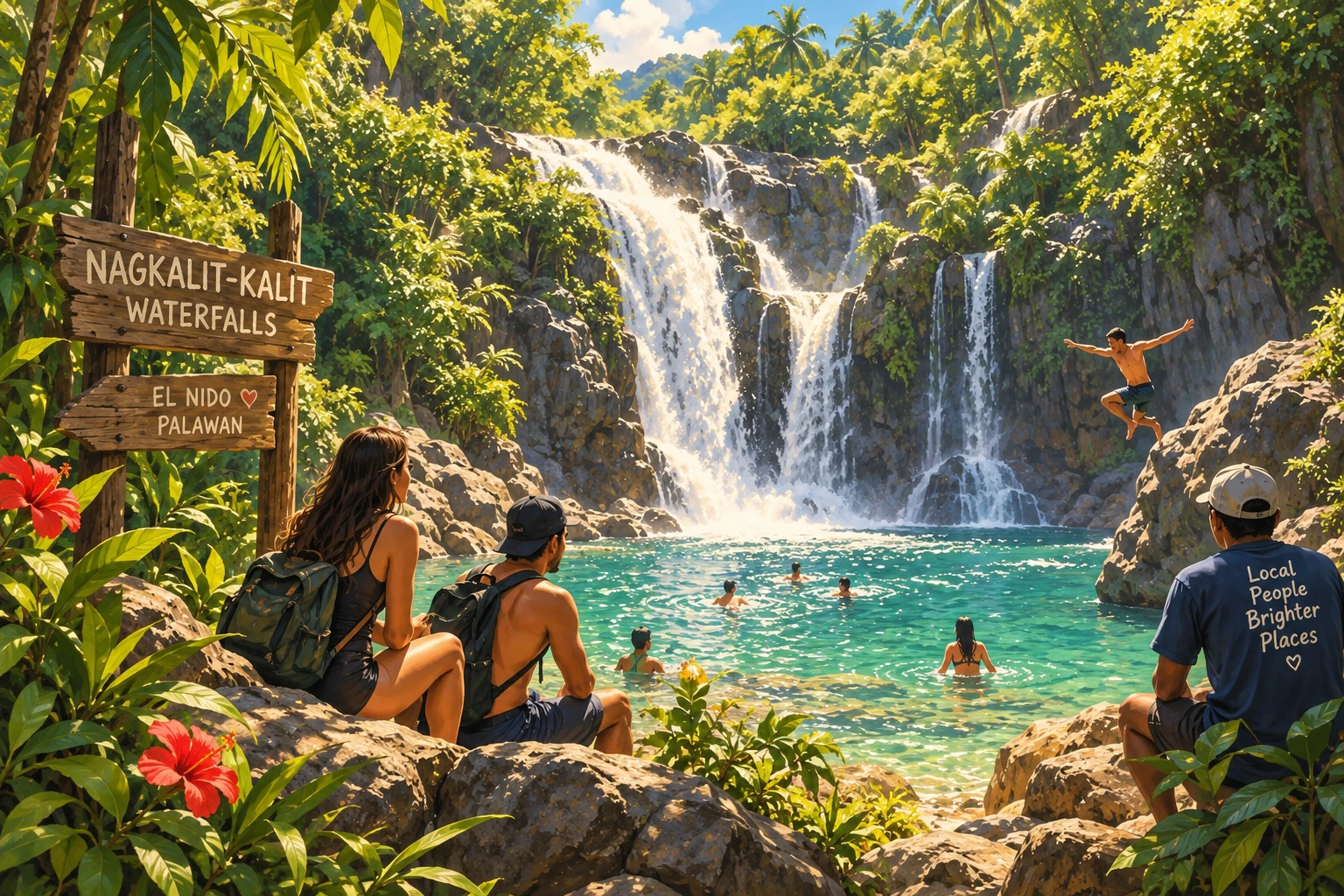 Illustrated Nagkalit-Kalit Waterfalls in El Nido, Philippines