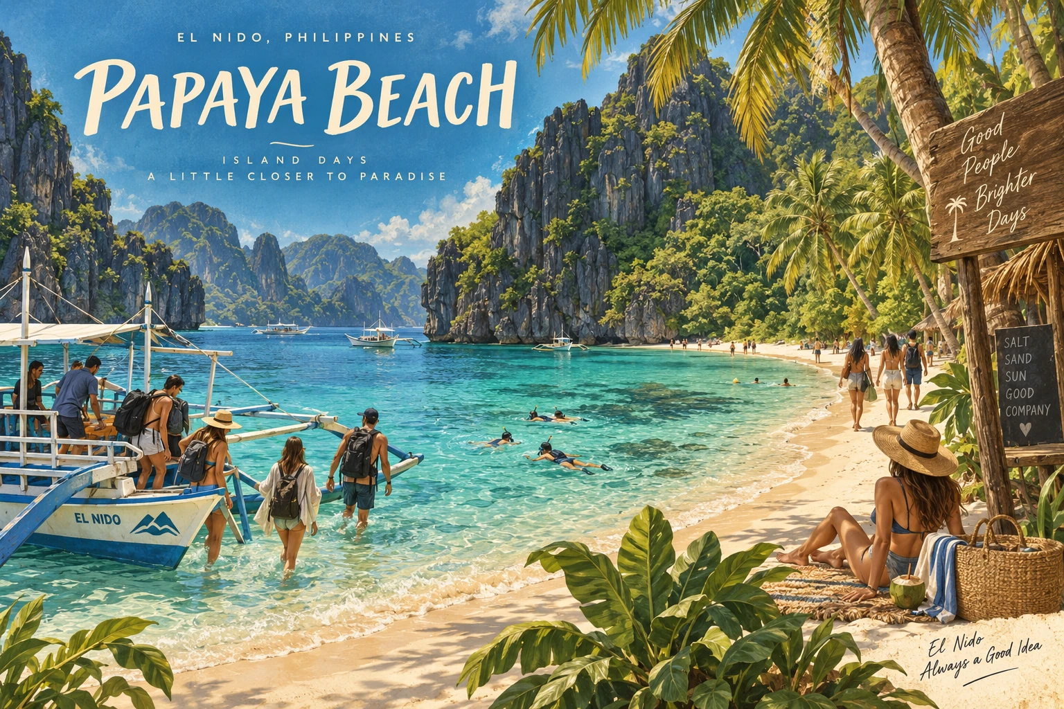 Illustrated Papaya Beach in El Nido, Philippines