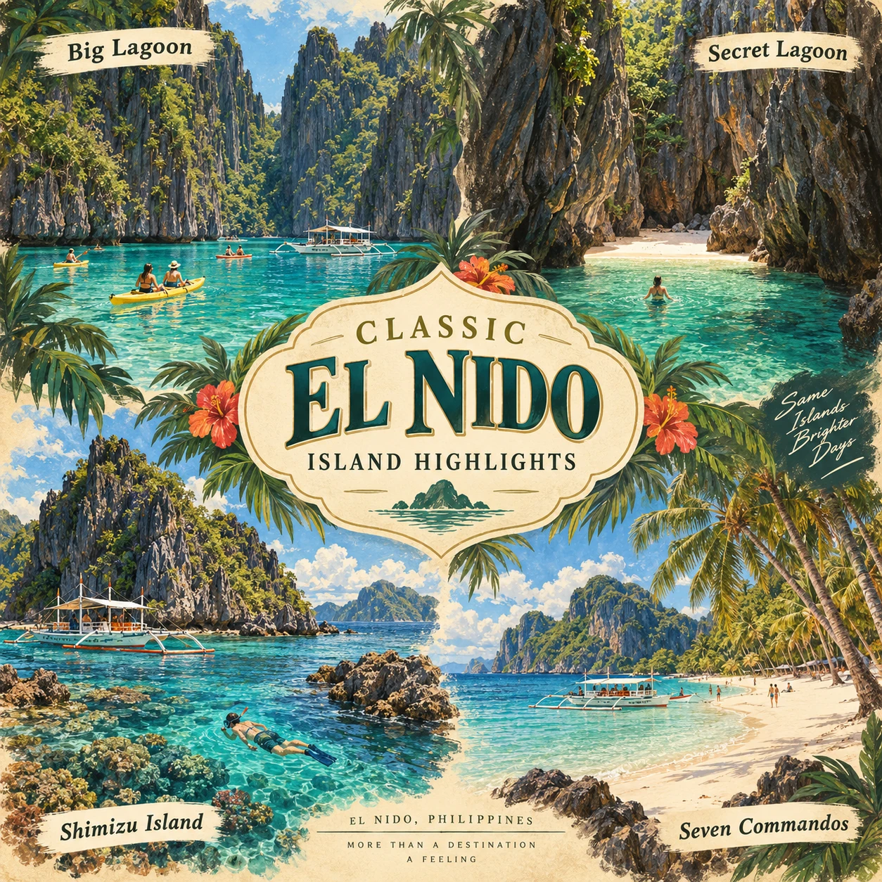 Illustrated Classic El Nido island highlights in El Nido, Philippines