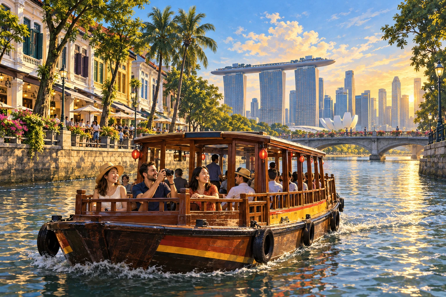 Illustrated Singapore River cruise in Singapore