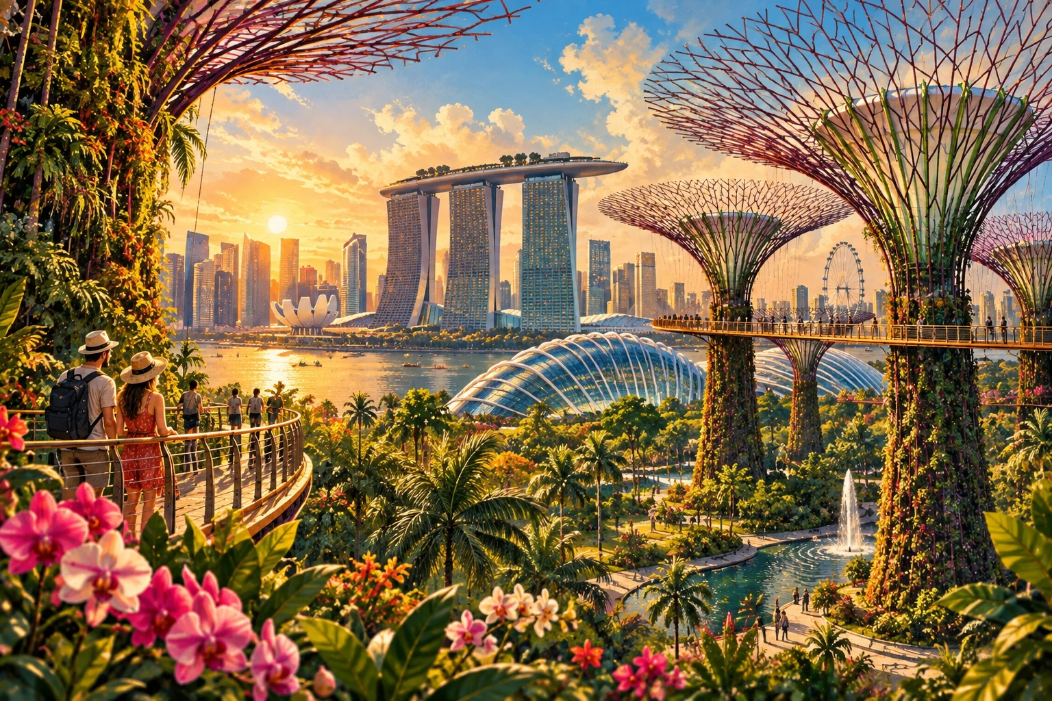 Illustrated view of Gardens by the Bay in Singapore