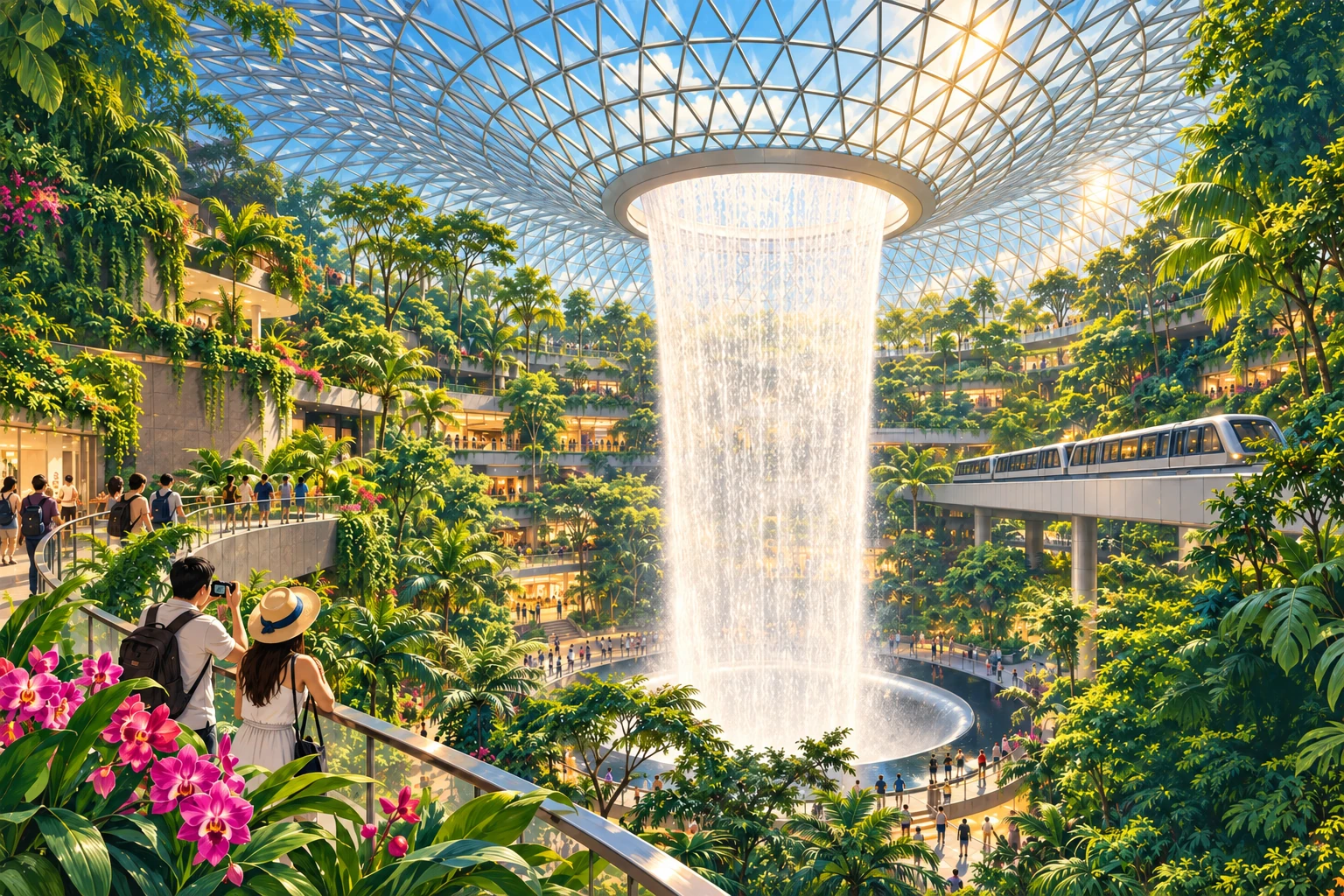 Illustrated view of Jewel Changi Airport in Singapore