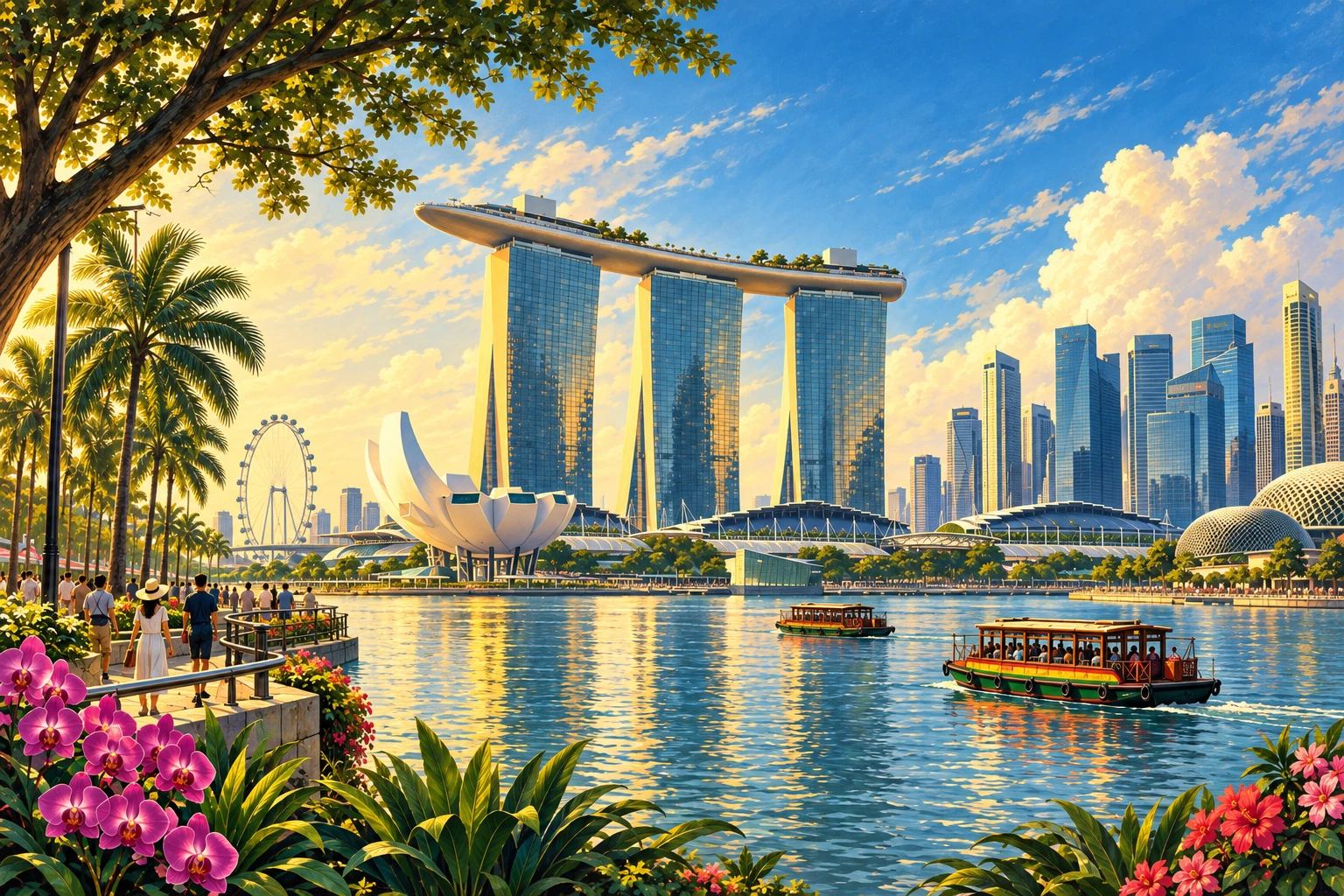 Illustrated view of Marina Bay Sands and skyline in Singapore
