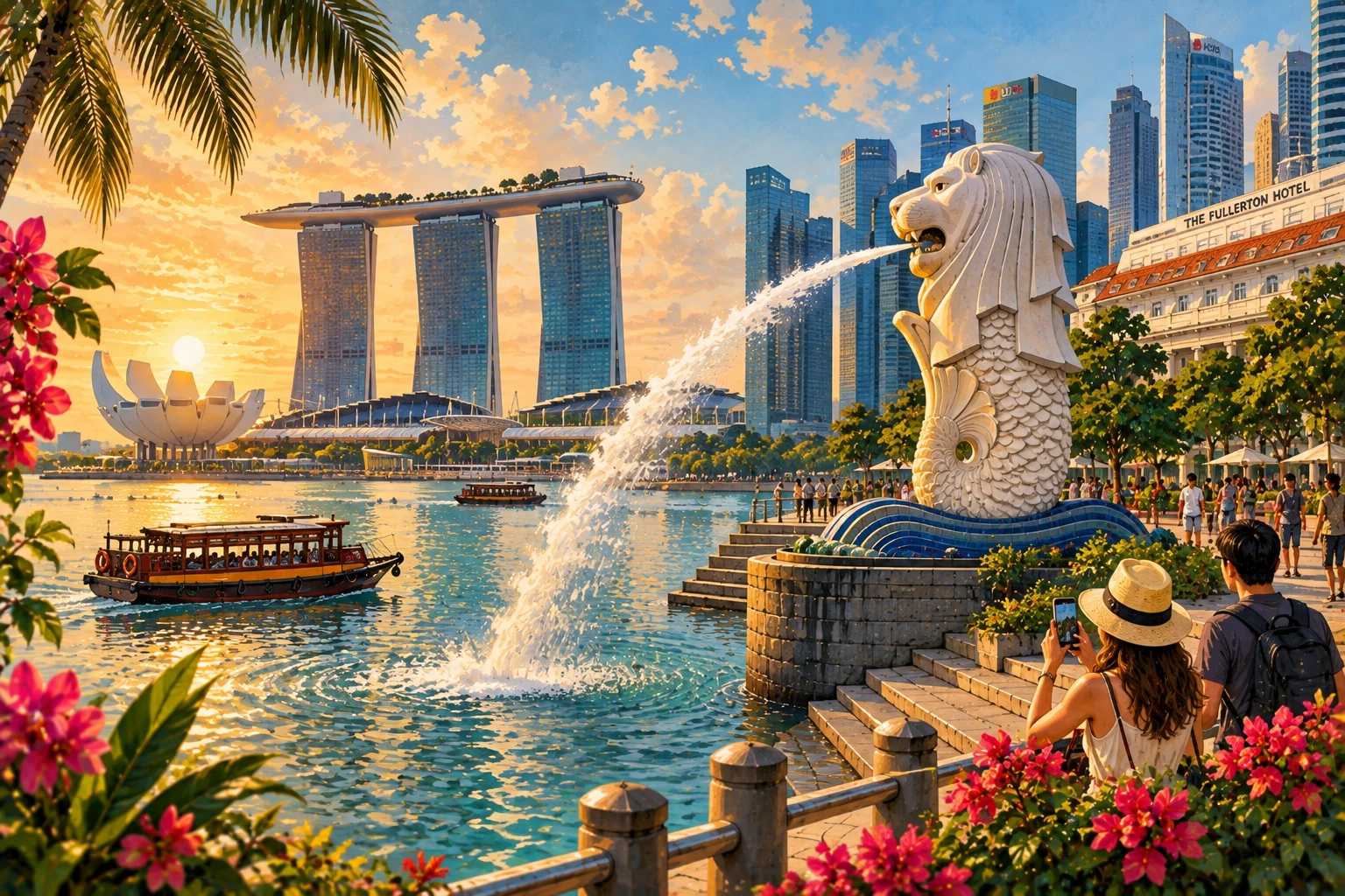 Illustrated view of Merlion Park in Singapore