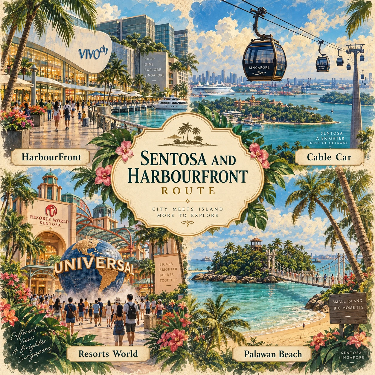 Illustrated Sentosa and HarbourFront route in Singapore
