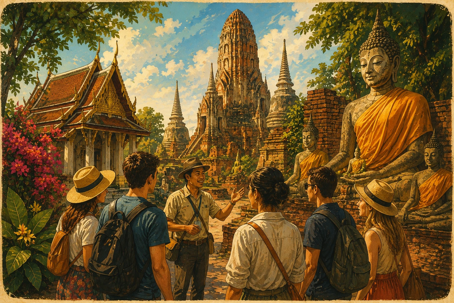 Guide explaining Ayutthaya temple history