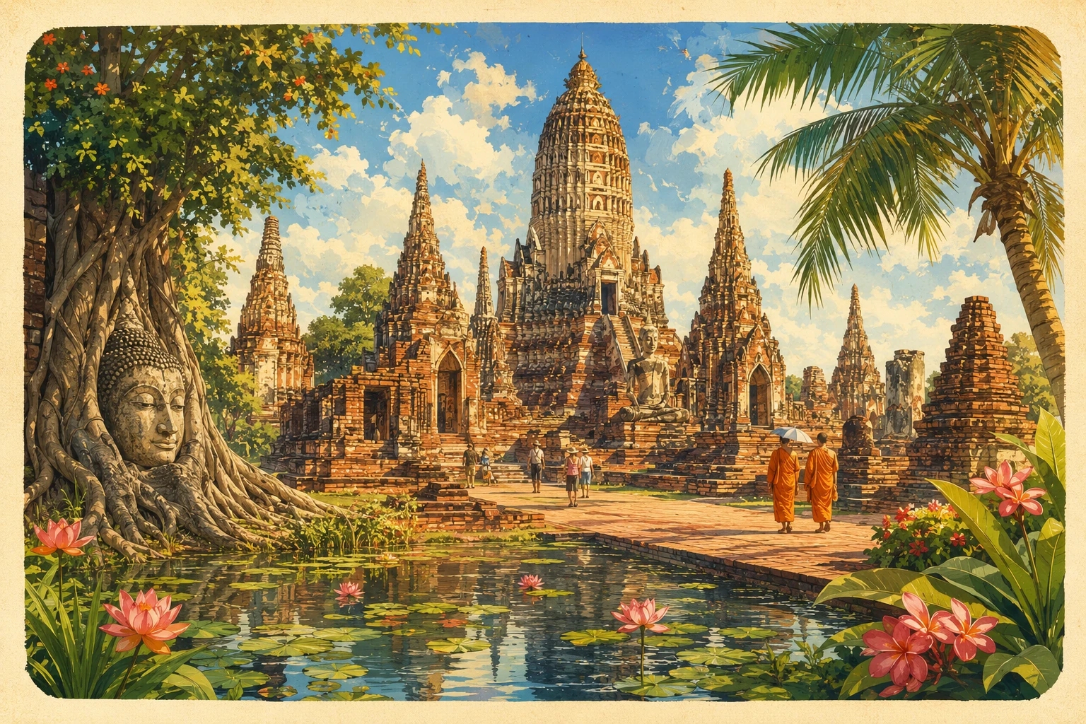 Wat Mahathat ruins and Buddha head in tree roots