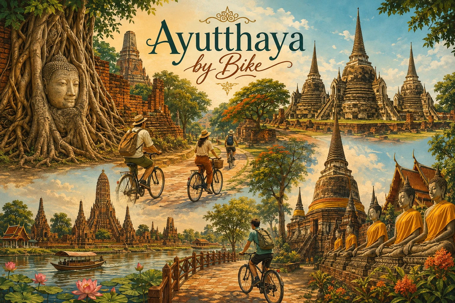 Illustrated cycling route through Ayutthaya