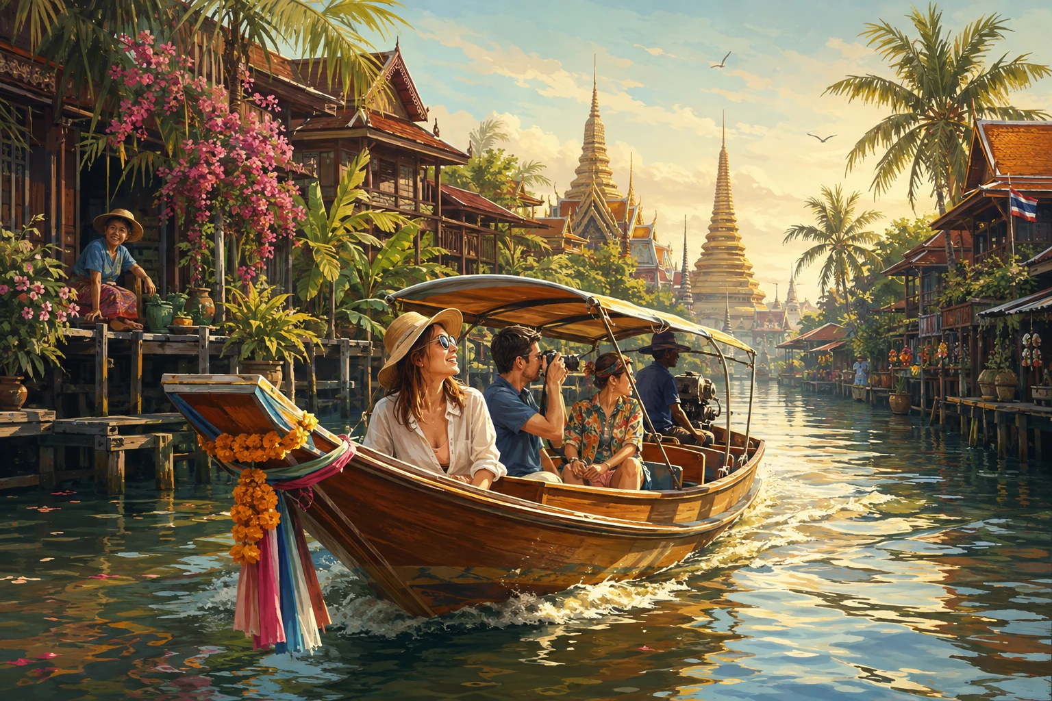 Illustration of a longtail boat on Bangkok's canals