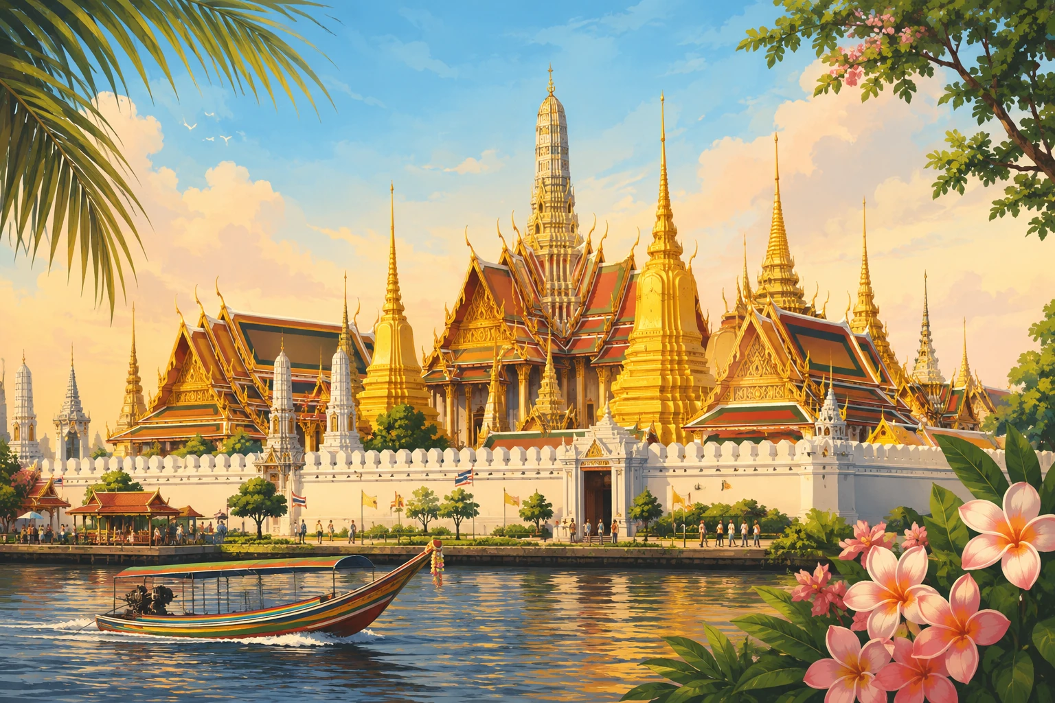 Illustration of Bangkok's Grand Palace and Wat Phra Kaew