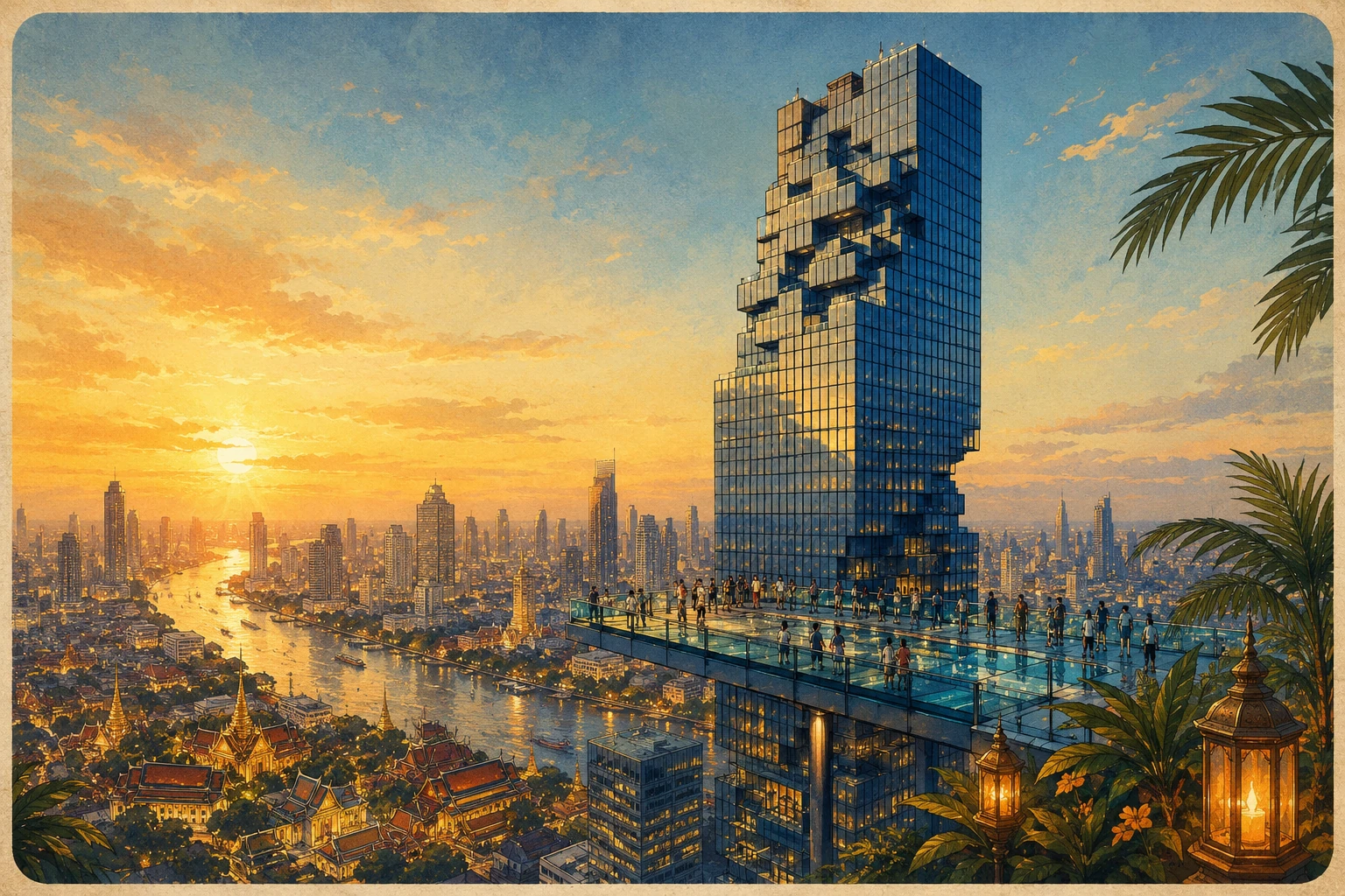 Illustration of Bangkok's skyline from Mahanakhon SkyWalk