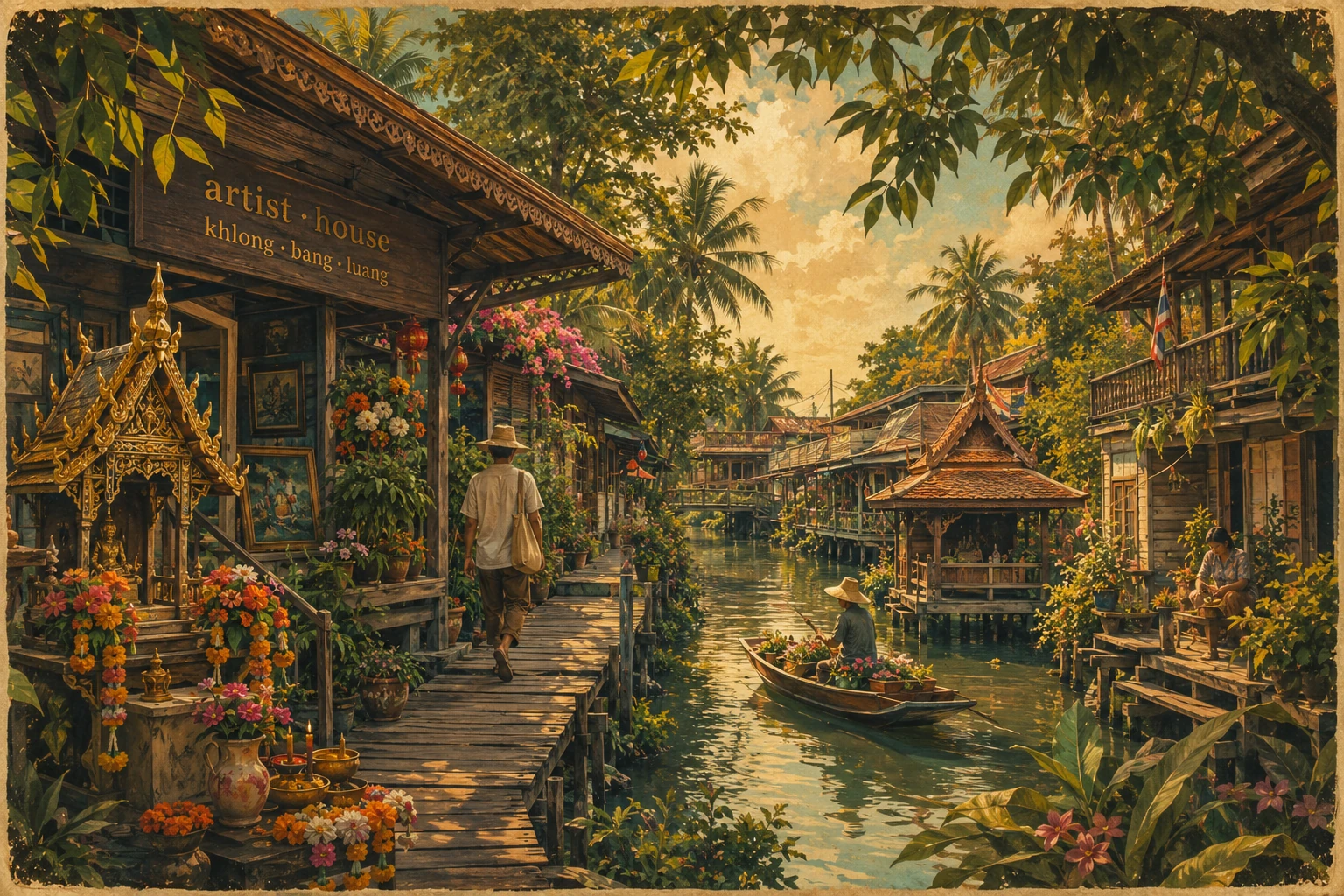 Illustration of the Artist's House beside Khlong Bang Luang in Bangkok
