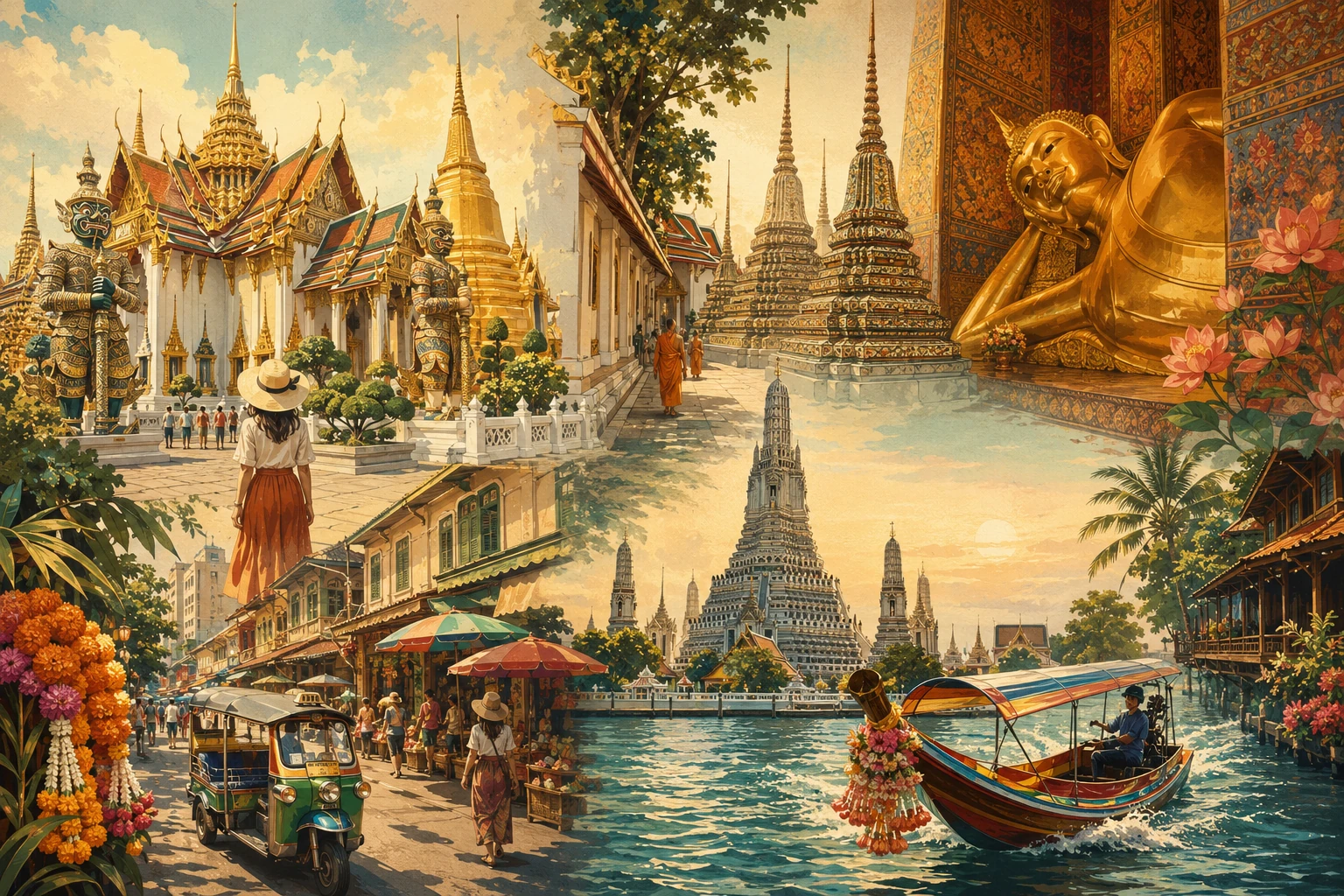 Illustrated route through Bangkok's temples and riverfront