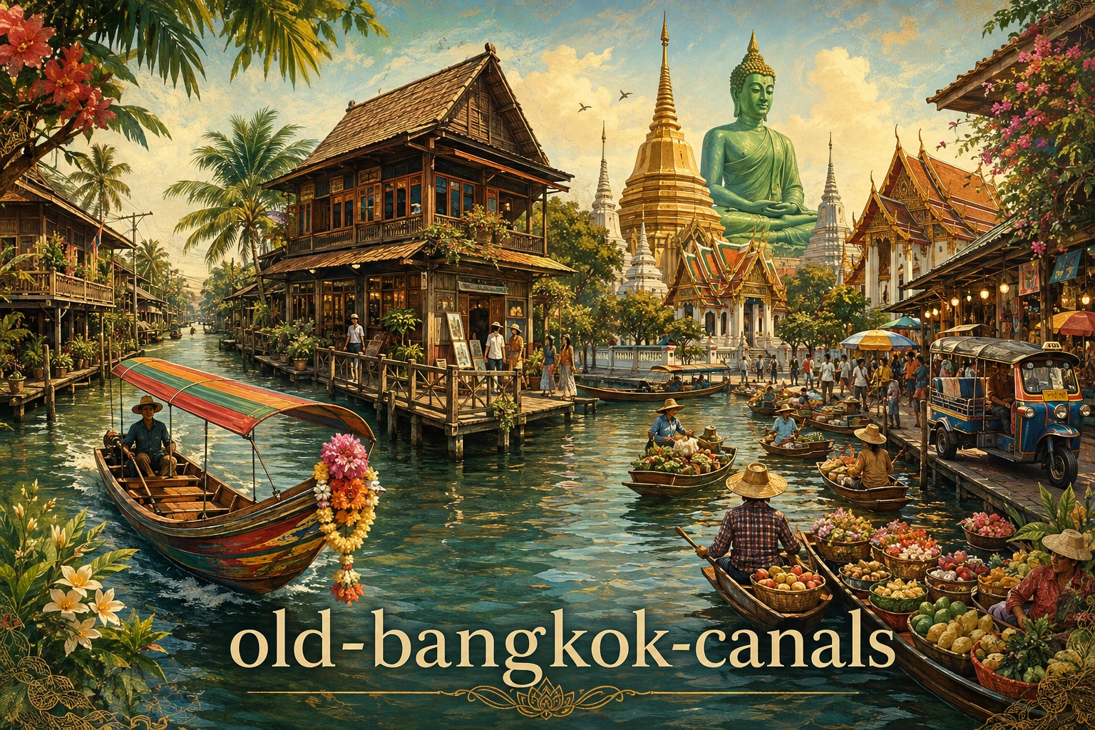 Illustrated longtail-boat route through Bangkok's historic canals