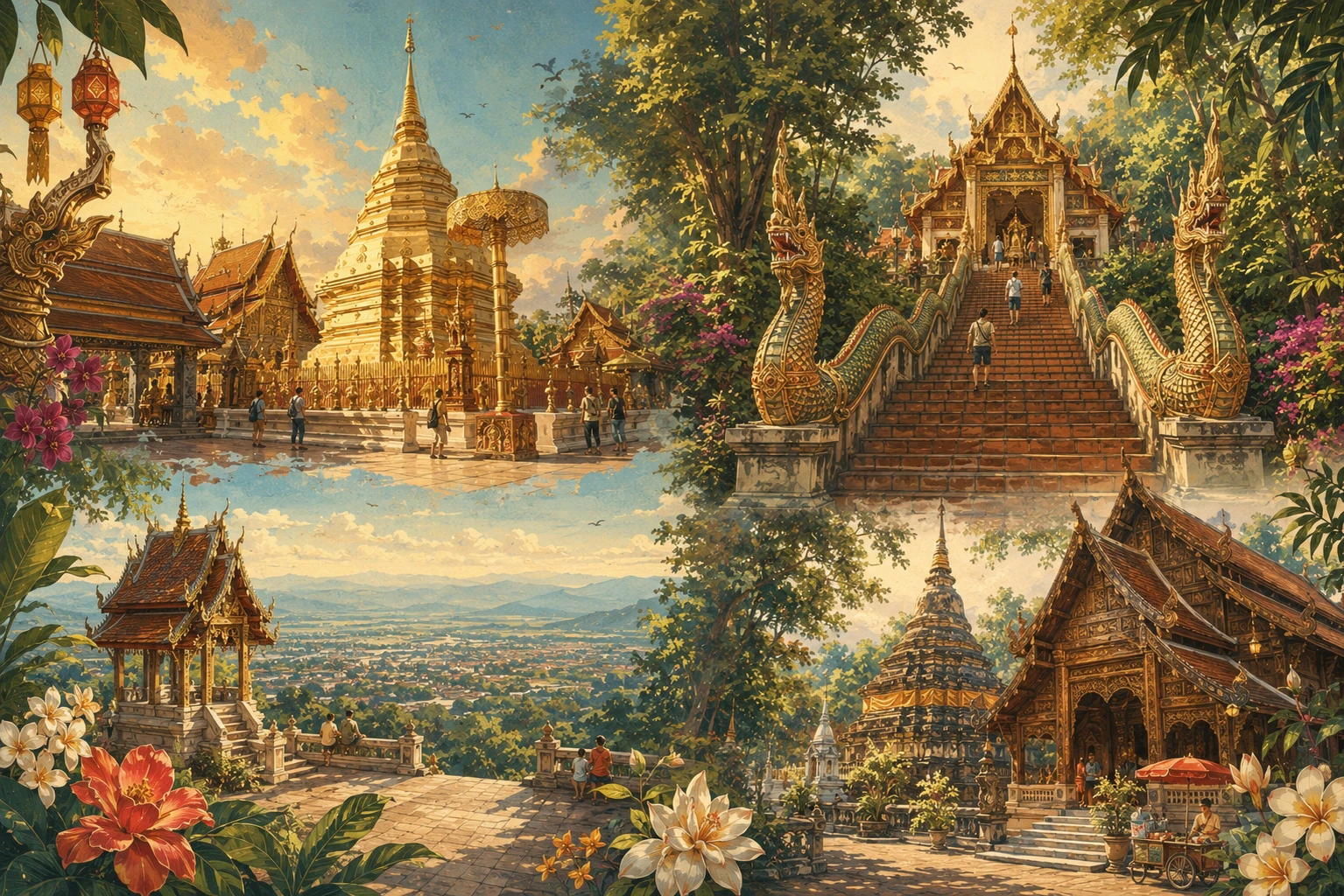 Illustrated route through Doi Suthep's mountain temples