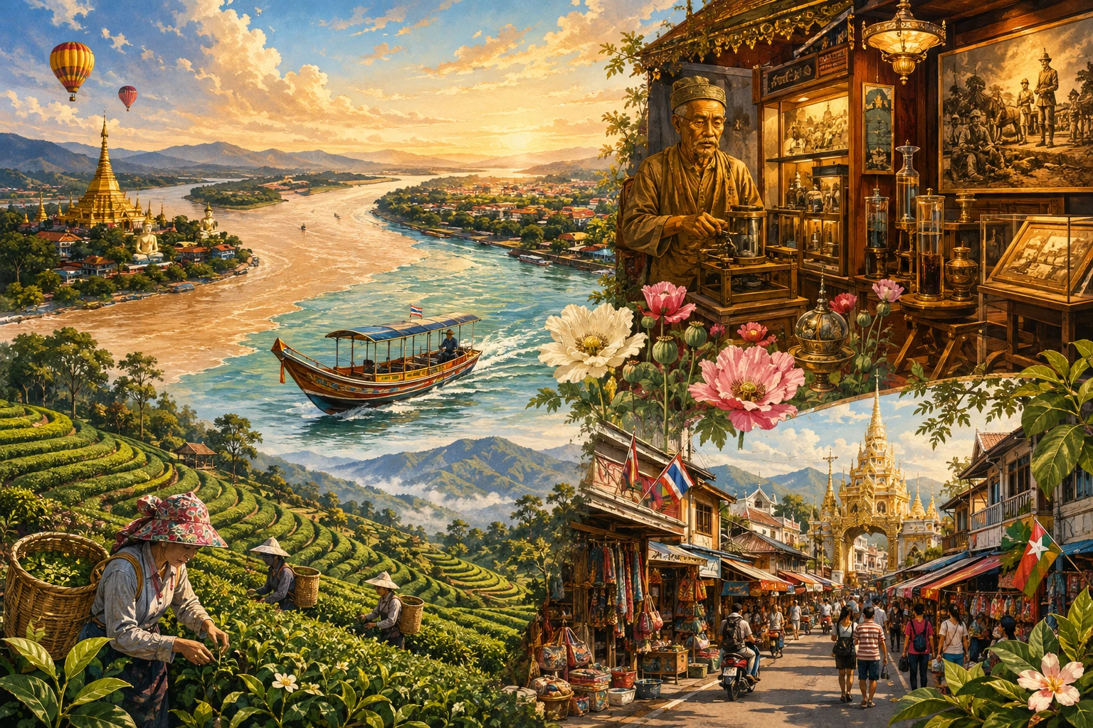 Illustrated route through tea country and the Golden Triangle north of Chiang Rai