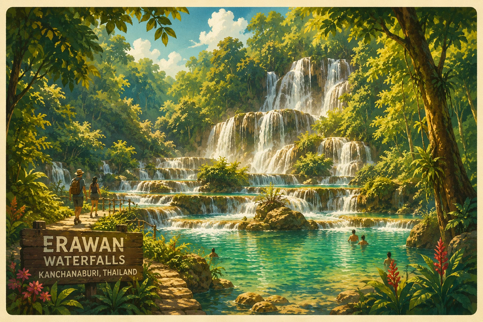 Turquoise tiers of Erawan Waterfalls