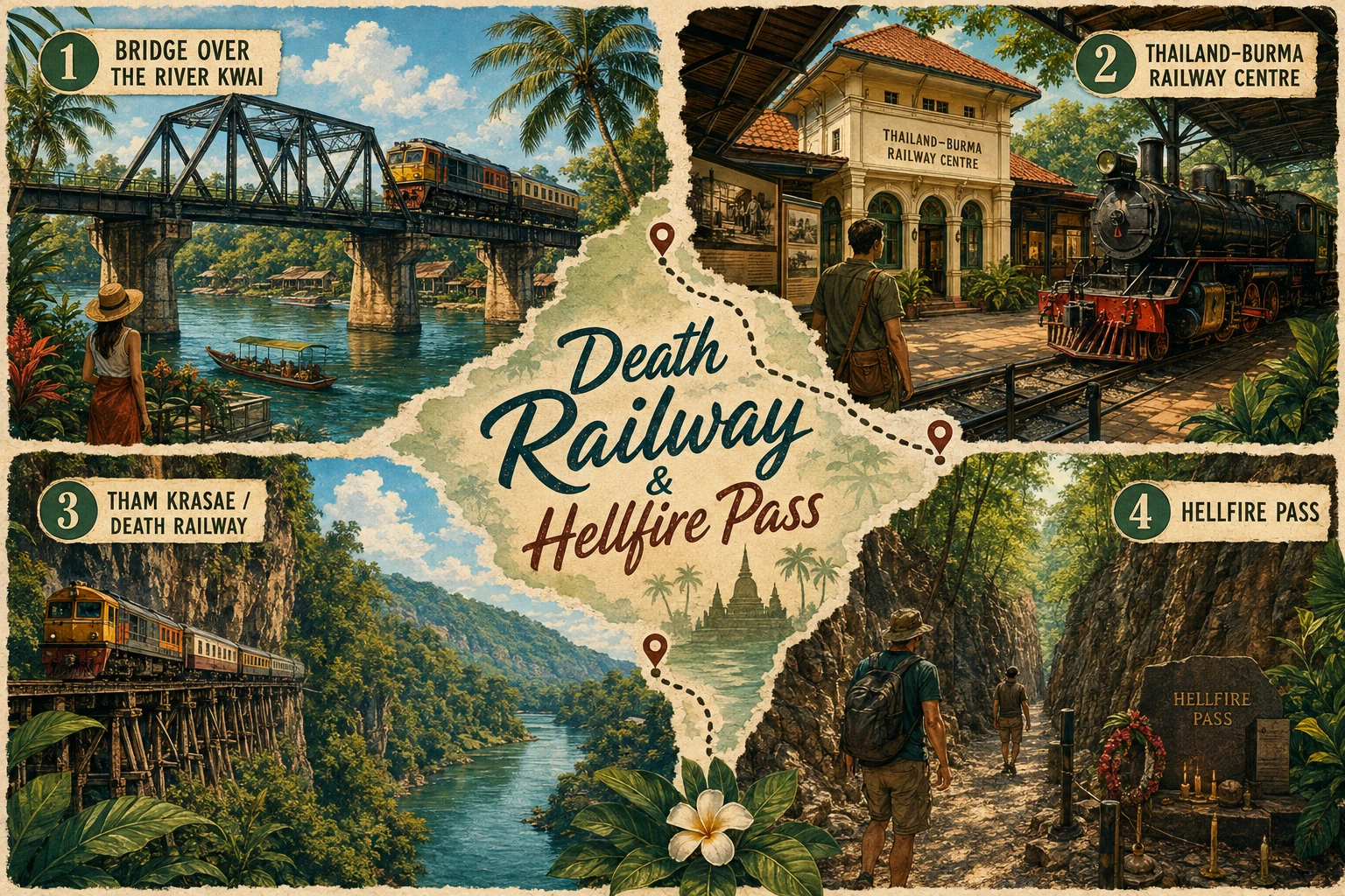 Illustrated Death Railway and Hellfire Pass route