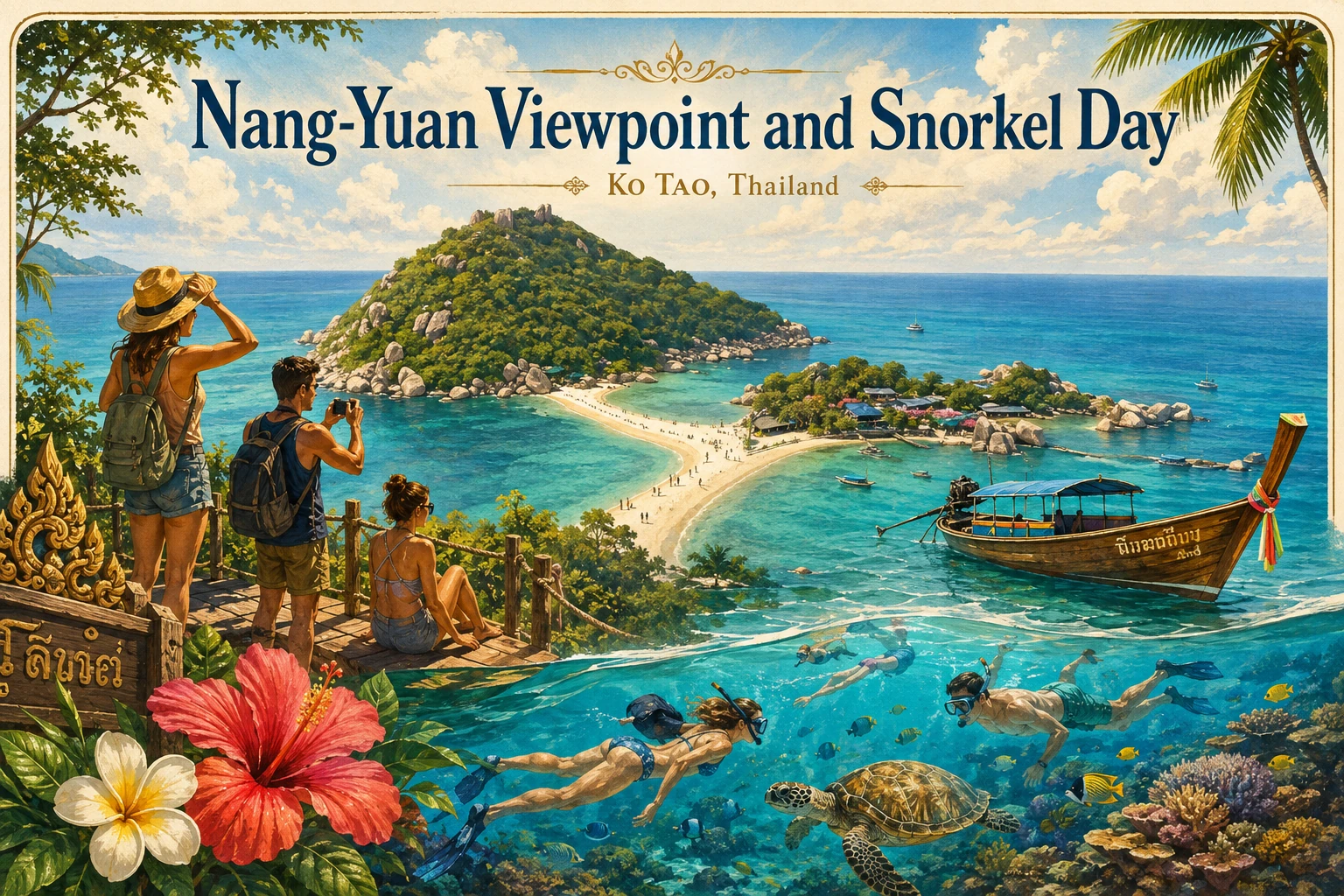 Travelers at Koh Nang Yuan viewpoint