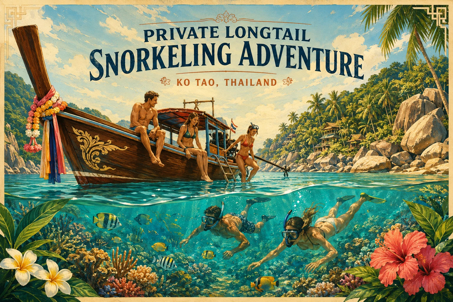 Private longtail boat at a hidden Ko Tao bay