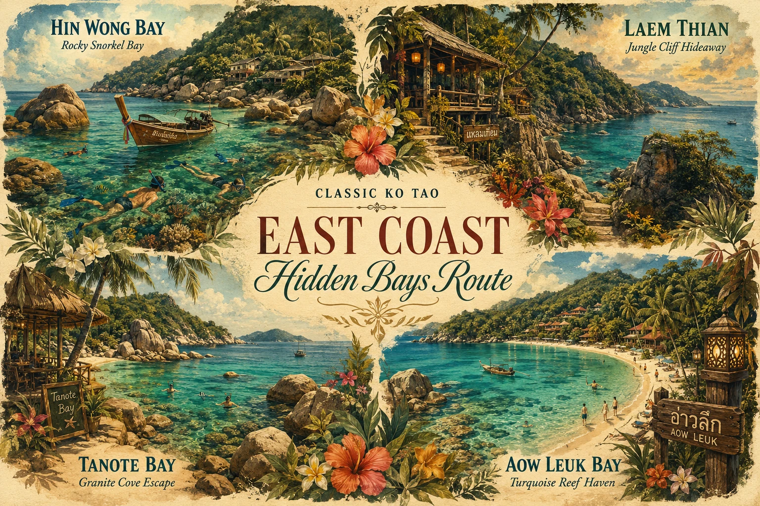 Illustrated east Ko Tao hidden-bay route