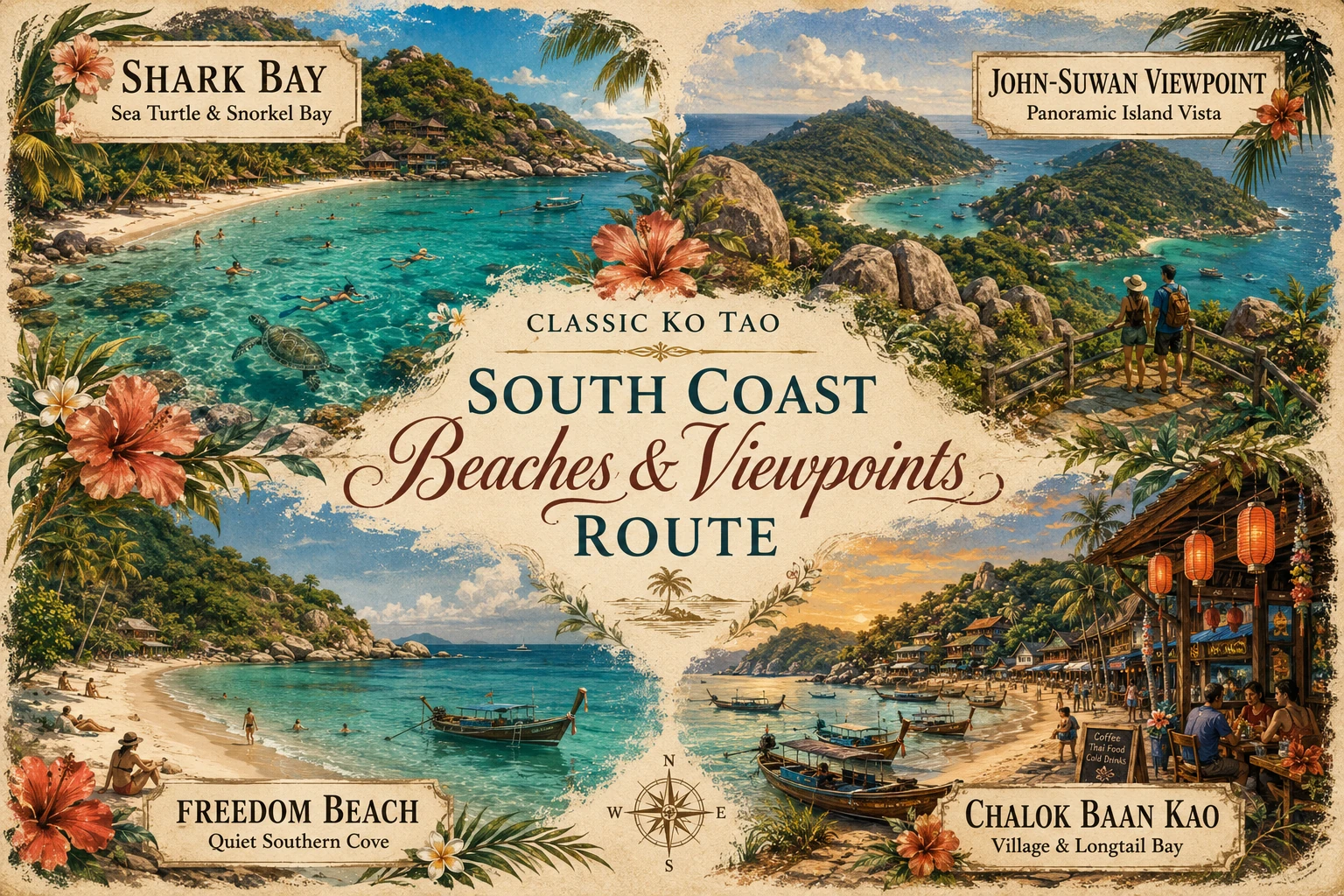 Illustrated south Ko Tao beach route