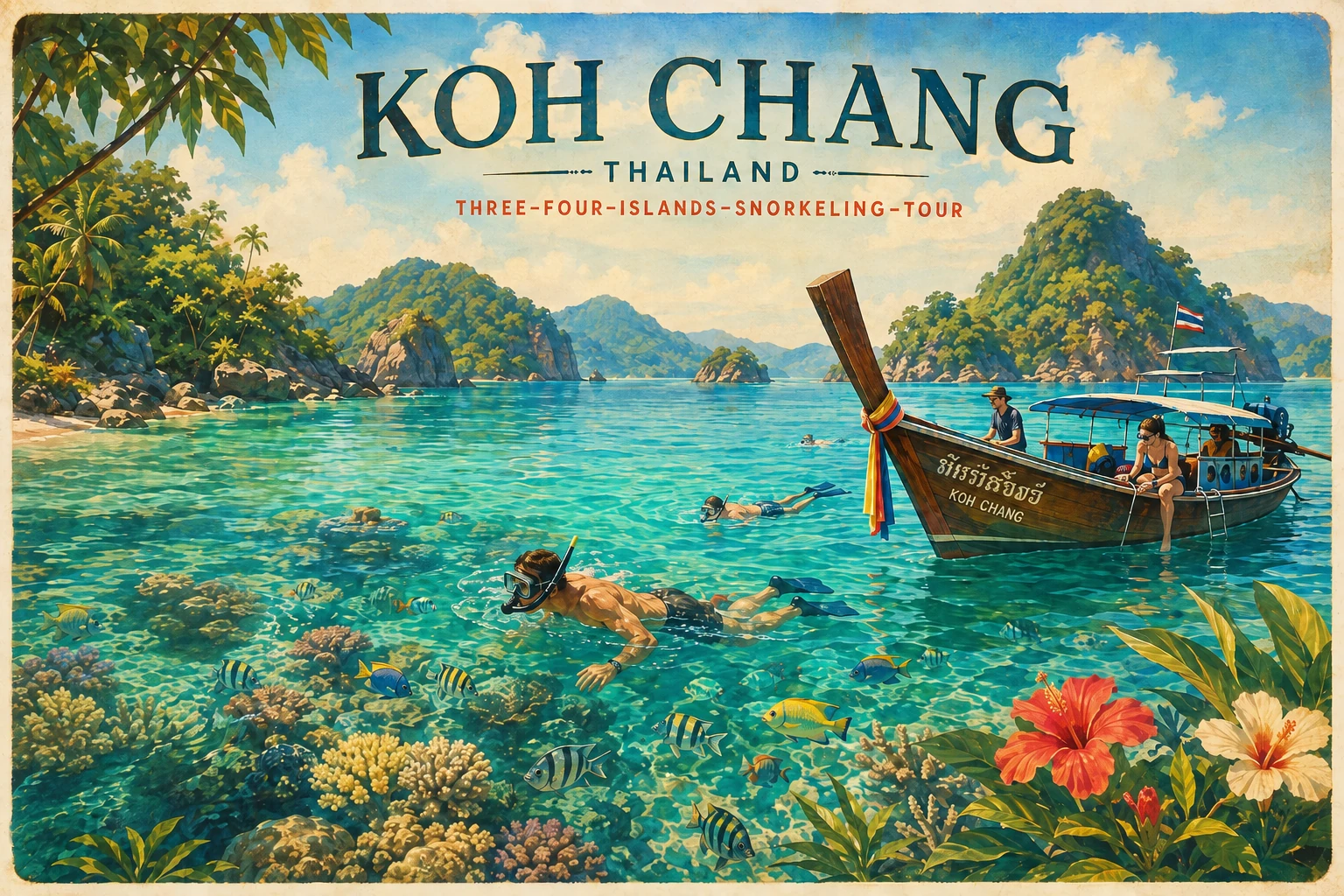 Travelers snorkeling around islands near Koh Chang