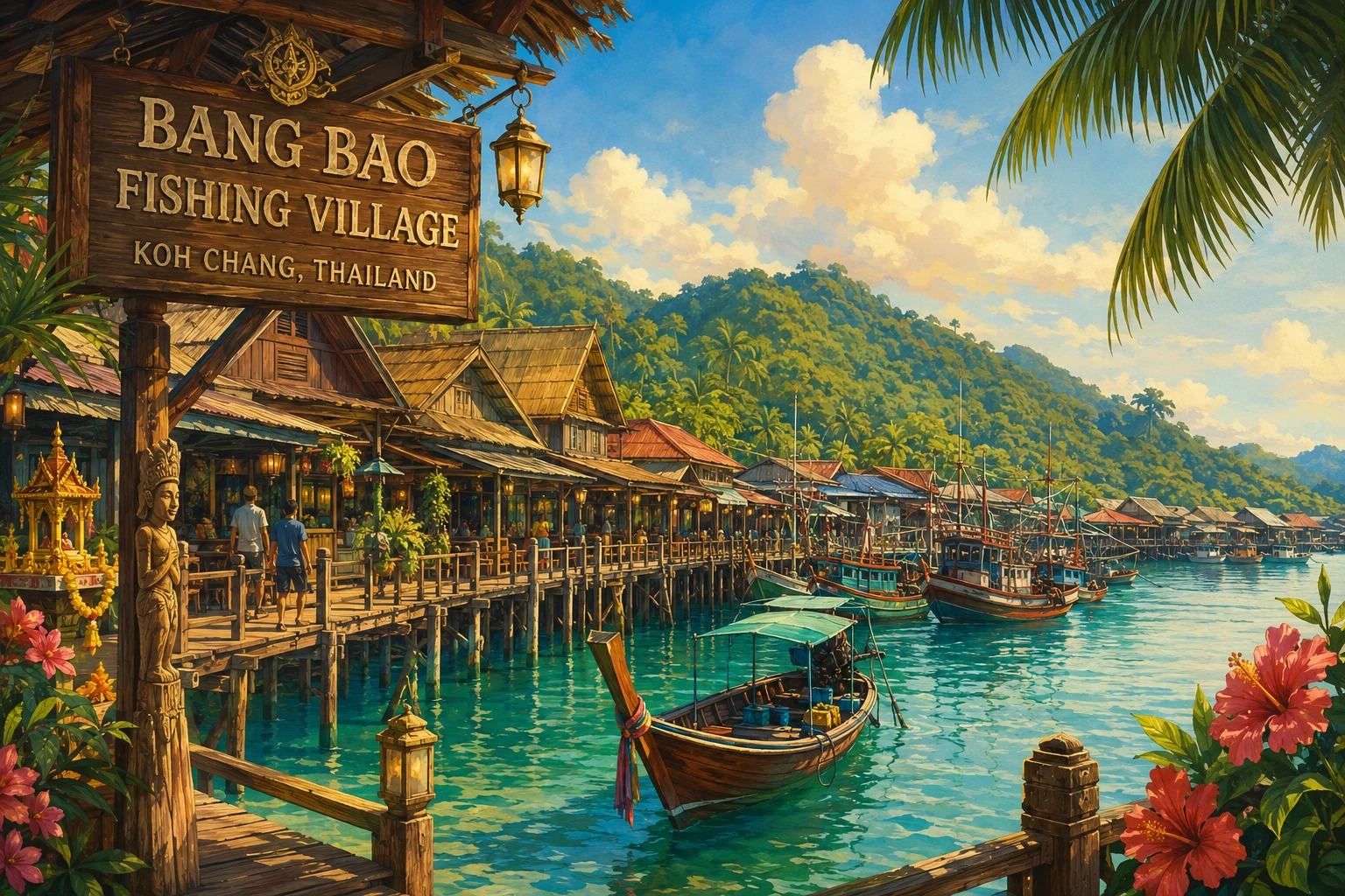 Stilted pier and fishing village at Bang Bao on Koh Chang