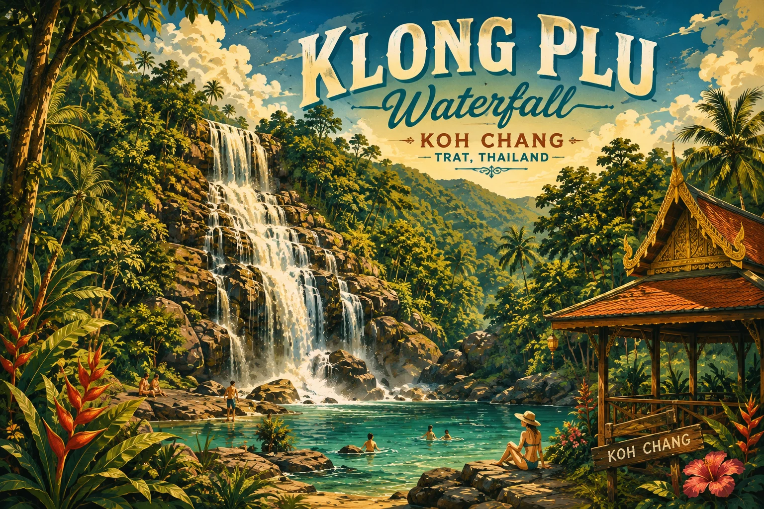 Khlong Plu Waterfall in the rainforest of Koh Chang