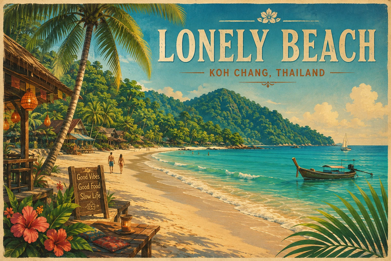Tropical shoreline at Lonely Beach on Koh Chang
