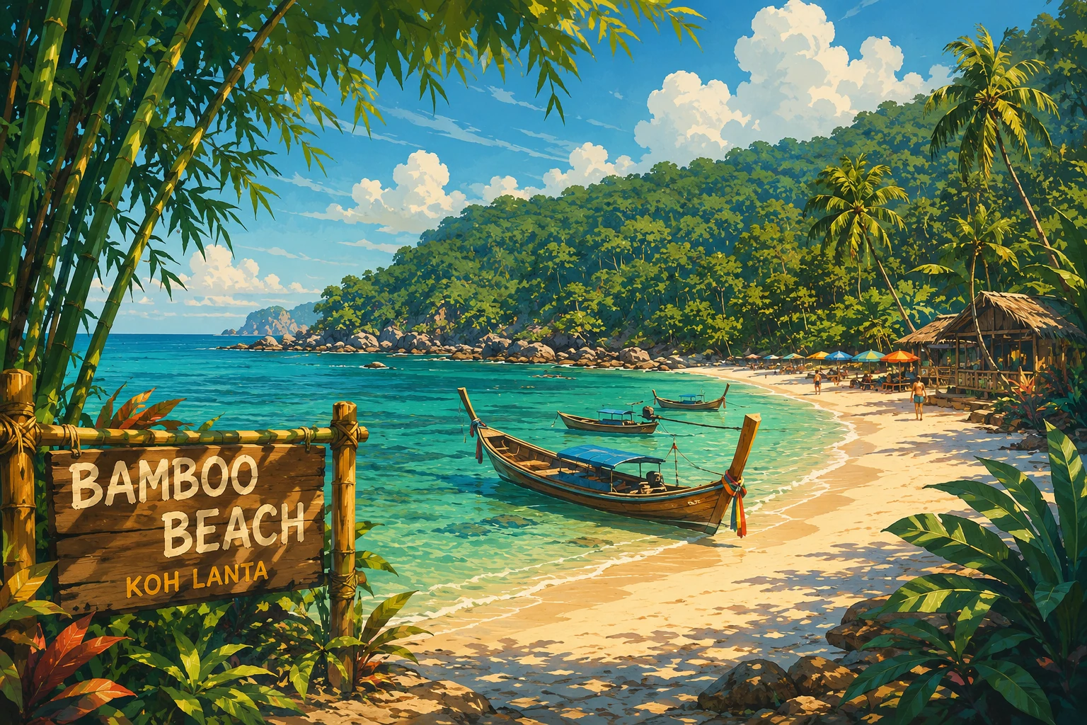 Quiet tropical Bamboo Beach on southern Koh Lanta