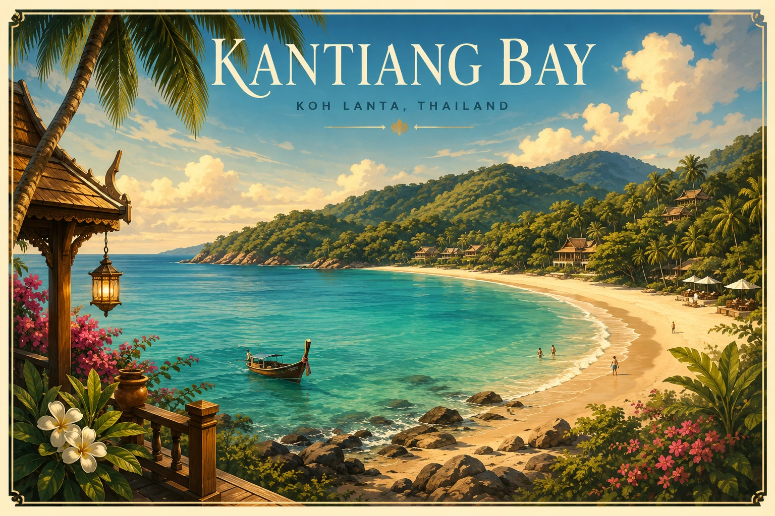 Curving beach and green hills at Kantiang Bay