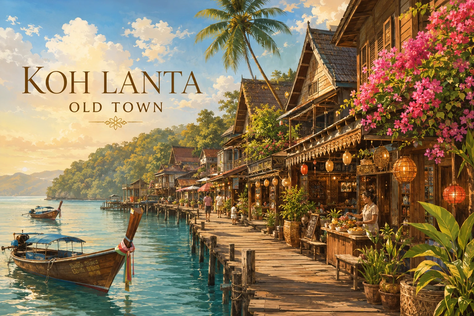 Traditional wooden waterfront houses in Koh Lanta Old Town