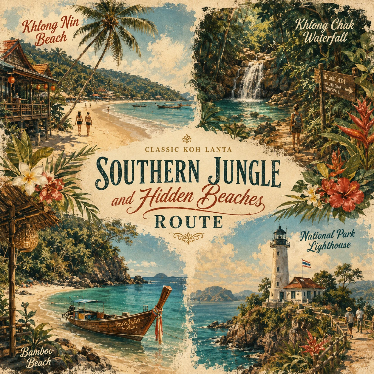 Illustrated southern Koh Lanta jungle and beach route