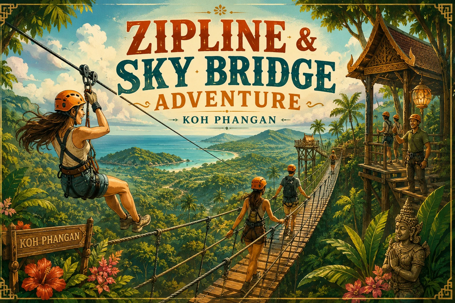Zipline and sky bridge over Koh Phangan jungle