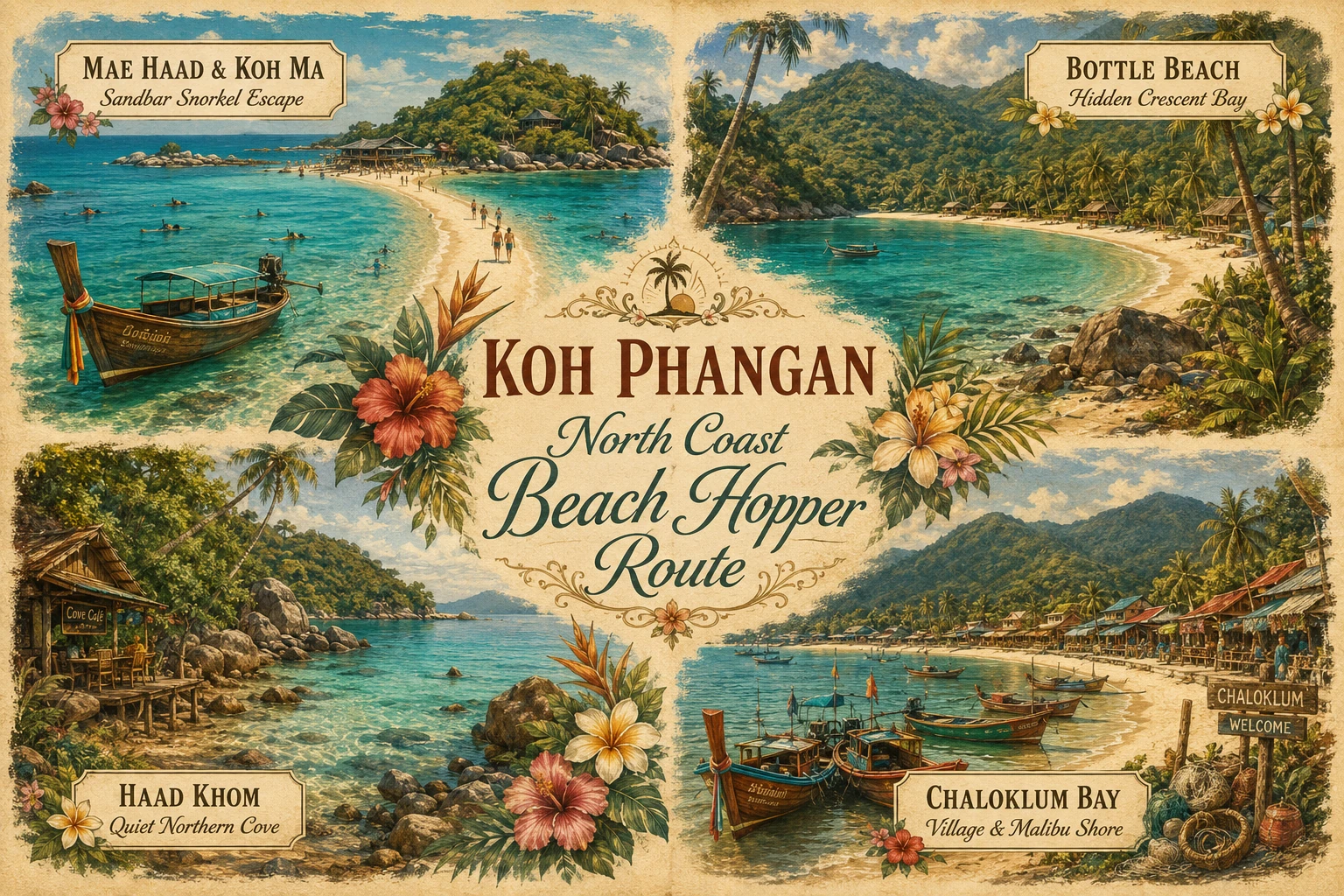 Illustrated north Koh Phangan beach route
