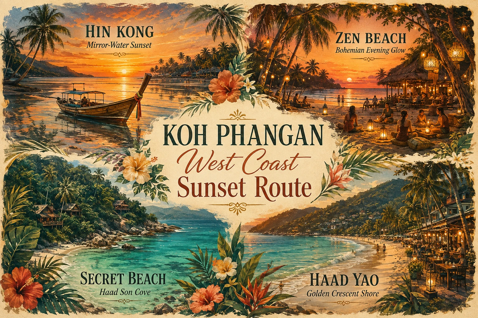 Illustrated Koh Phangan west coast route
