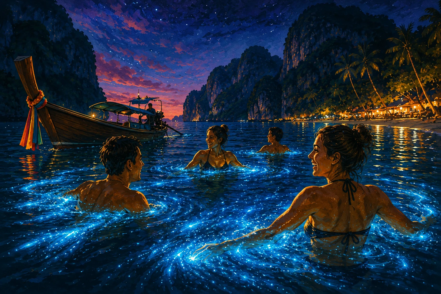 Night swim with bioluminescent plankton near Koh Phi Phi