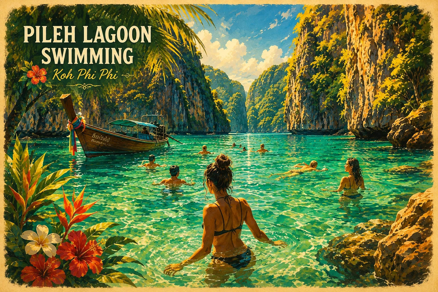 Travelers swimming in Pileh Lagoon