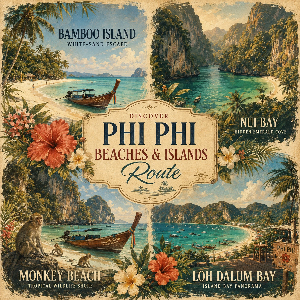 Illustrated Phi Phi beaches and islands route