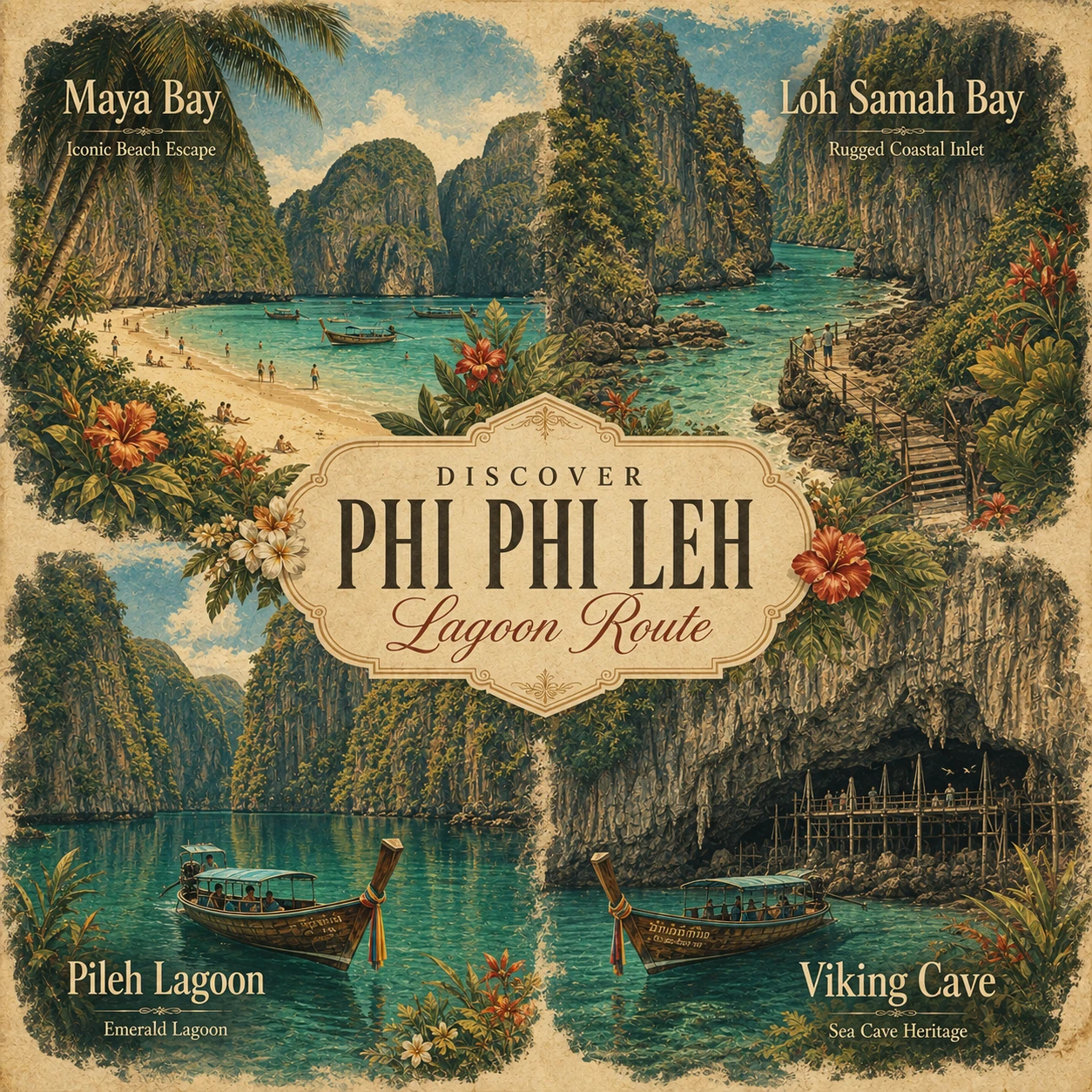 Illustrated Phi Phi Leh and lagoon route