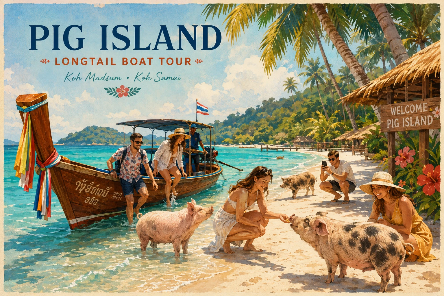 Longtail boat to Pig Island from Koh Samui