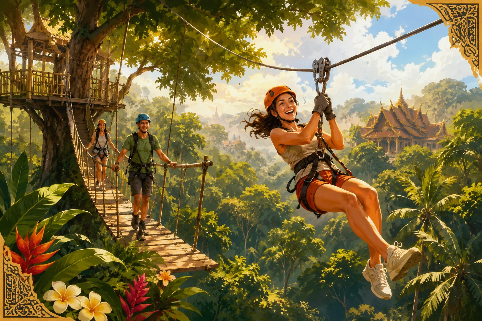 Zipline and tree bridge in Koh Samui jungle