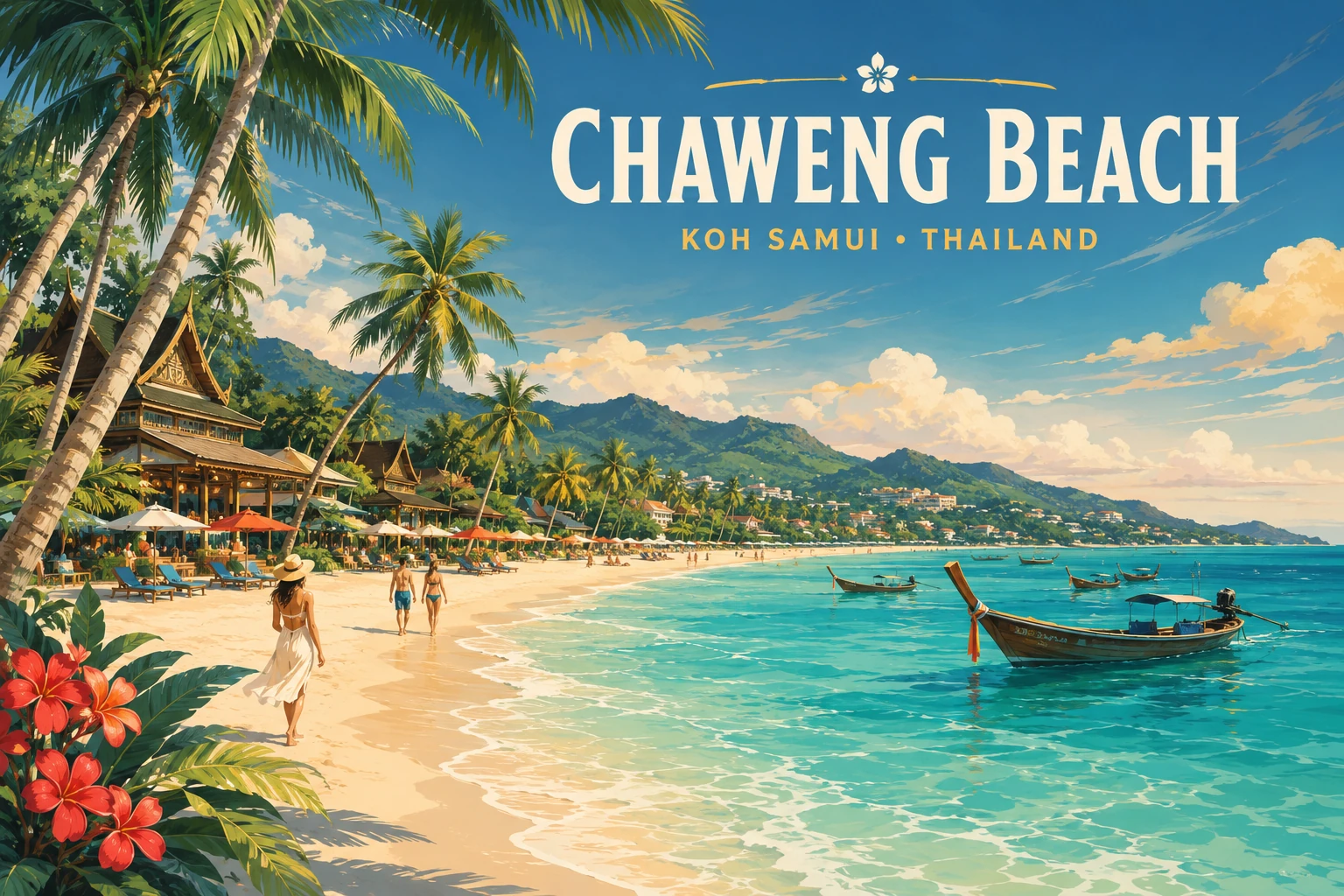 White sand and blue water at Chaweng Beach