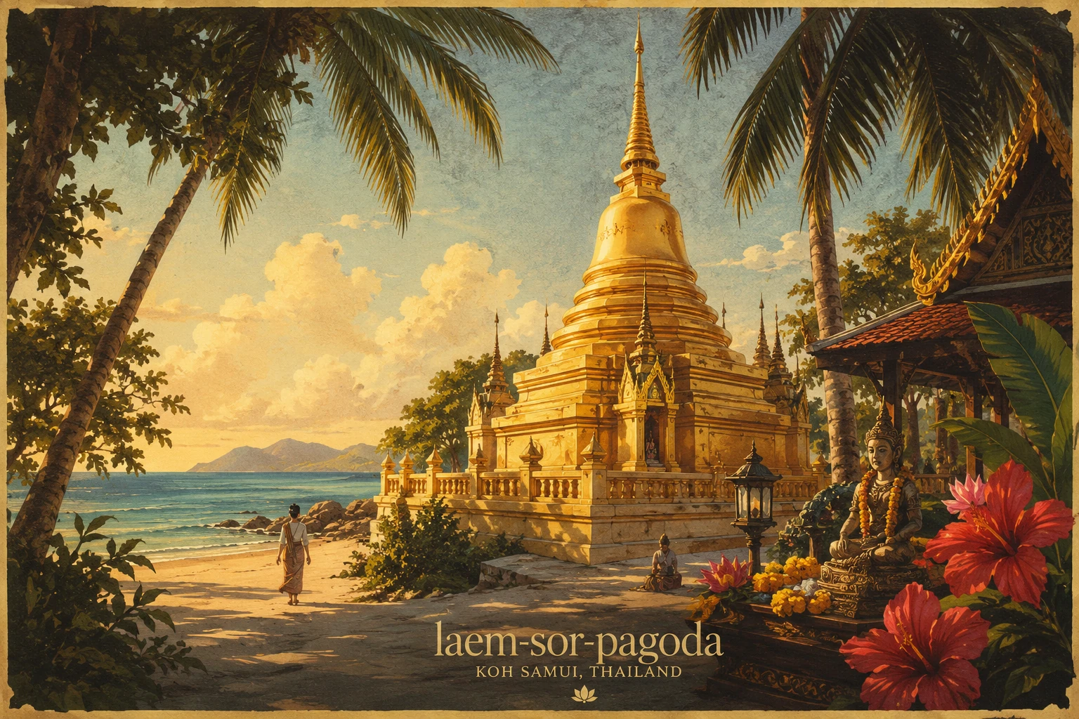 Golden Laem Sor Pagoda by the sea